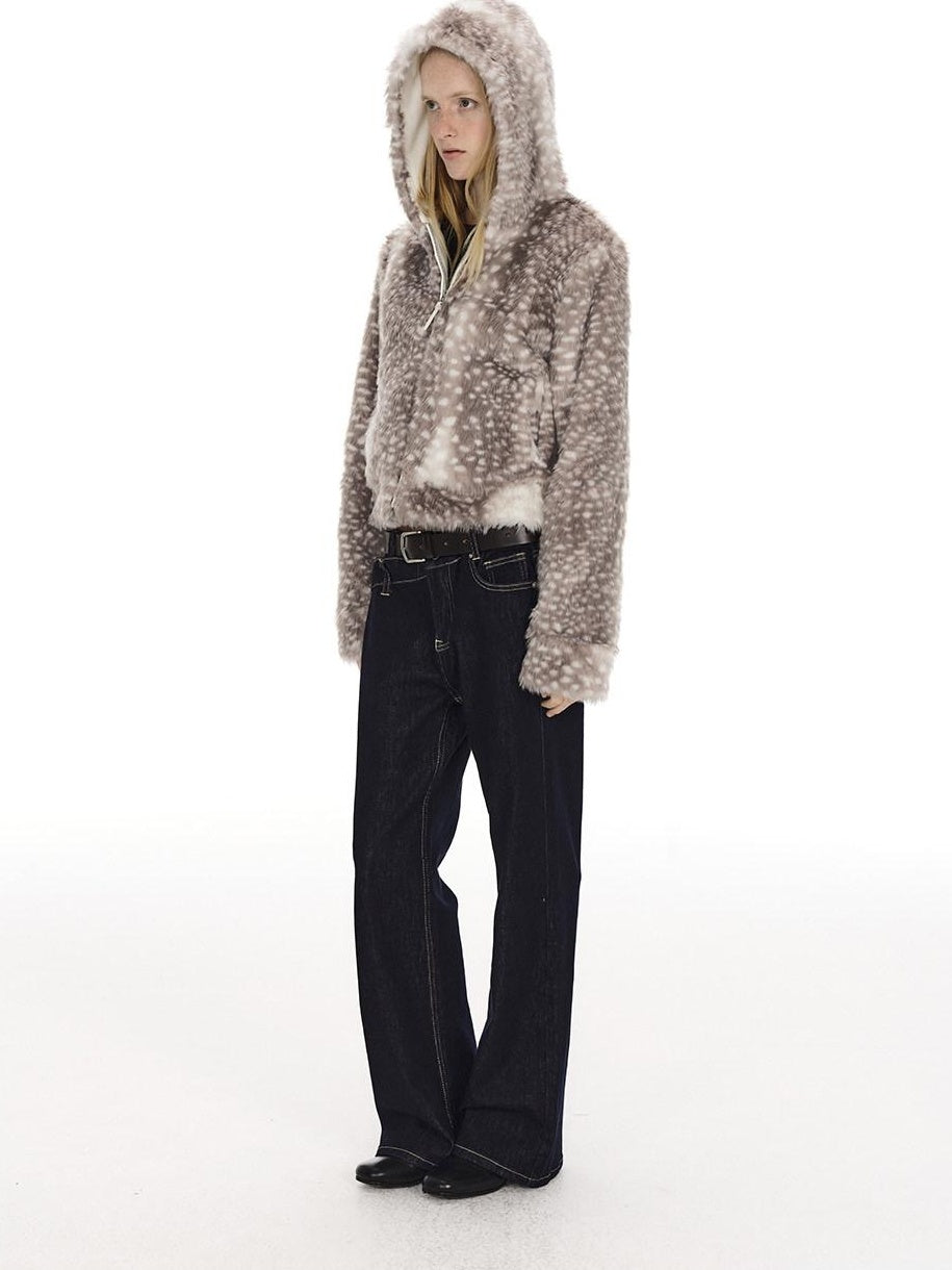 Country Moment Warm Fleece Lined Hooded Zip Polka Dot Casual Unisex Polyester Cropped Jackets