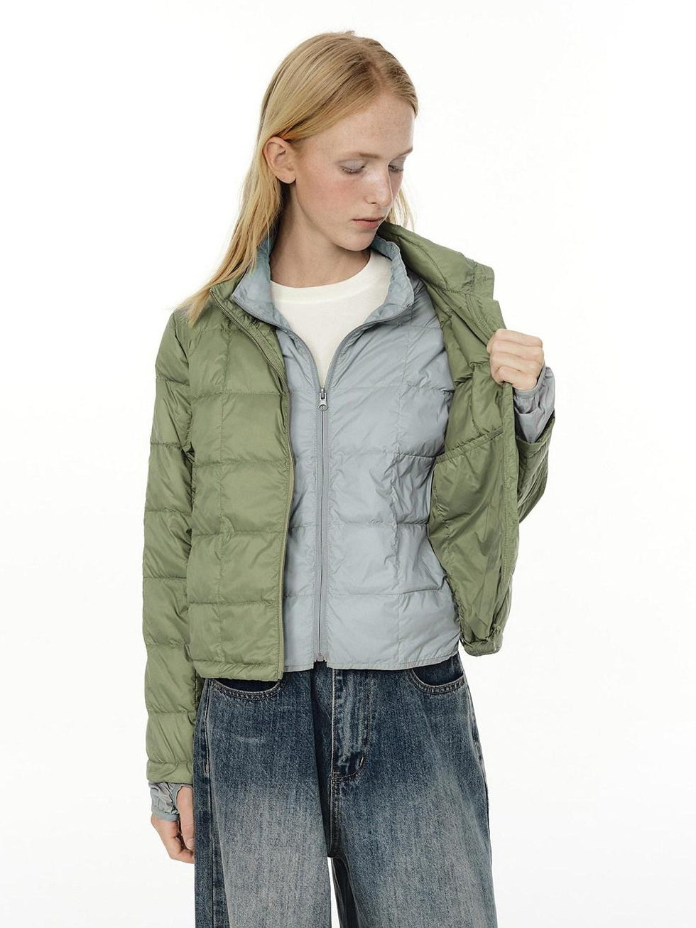 Country Moment Lightweight 650Fp White Duck Down Patchwork Short Stand Collar Women Down Jackets
