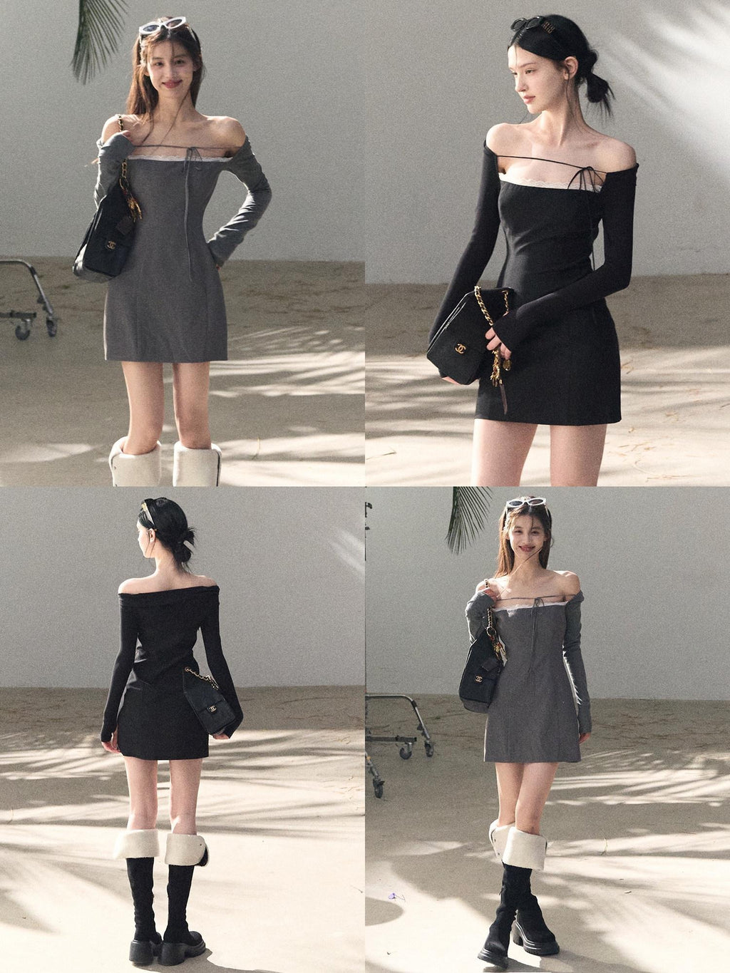 7 OAKMOO Waist Cinch Casual One Shoulder Long Sleeve Slim Viscose Blend Mini Dresses