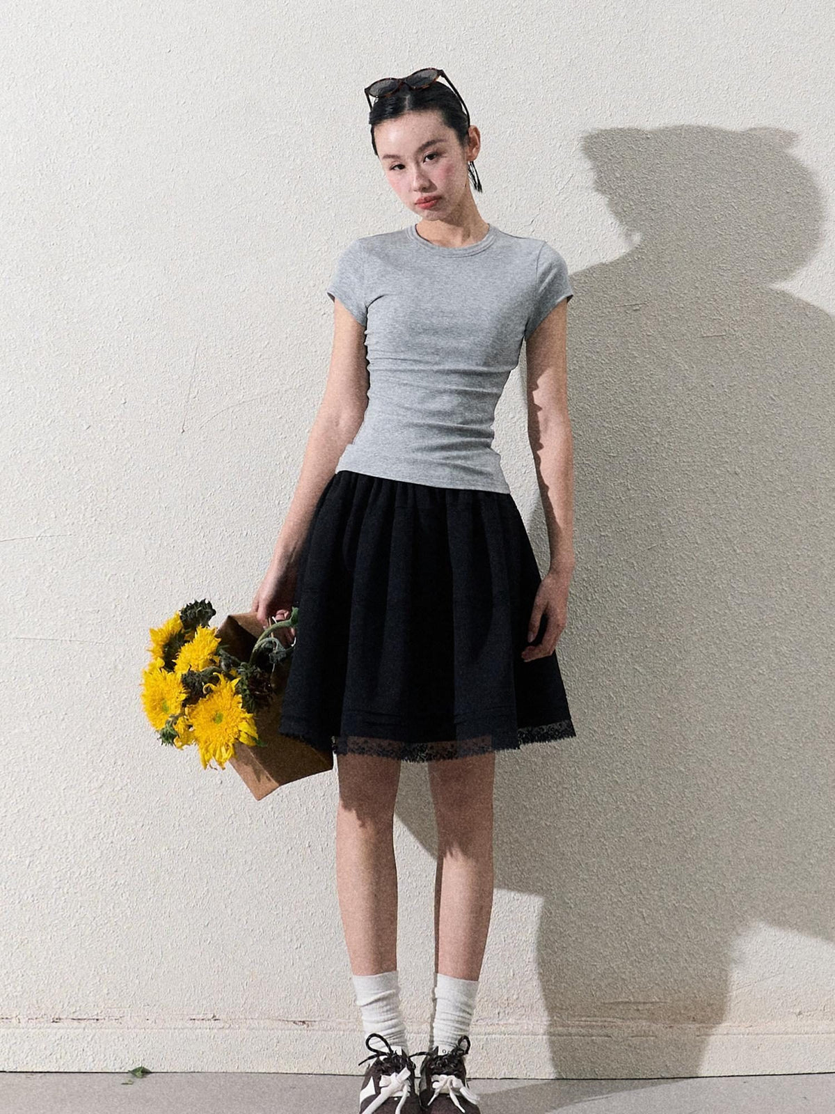 7 OAKMOO Elegant High Waist Lace A Line Solid Women City Commuting Midi Skirts