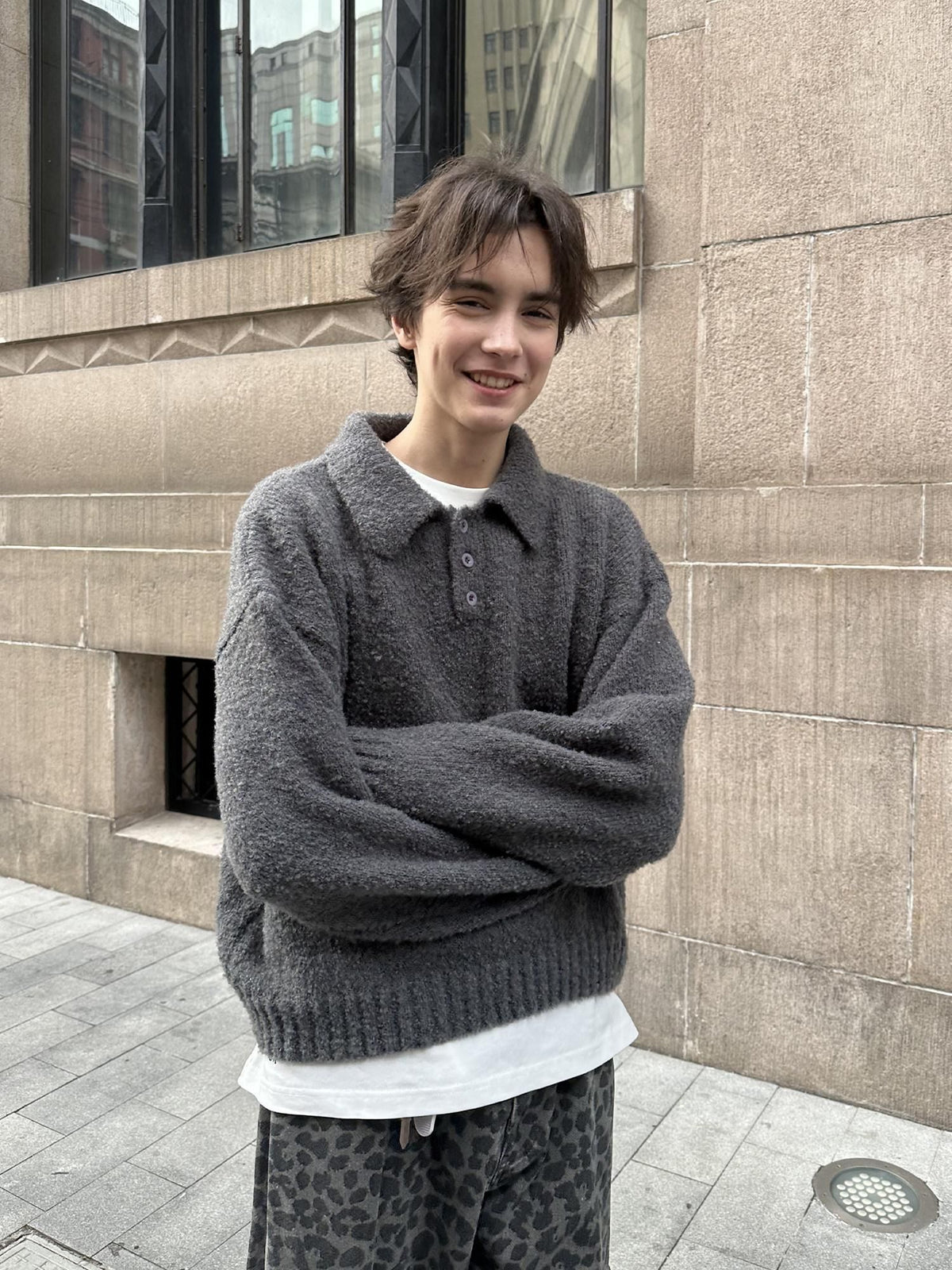 Country Moment Shape Retention Loose Fit Turn Down Collar Unisex Everyday Knit Sweaters