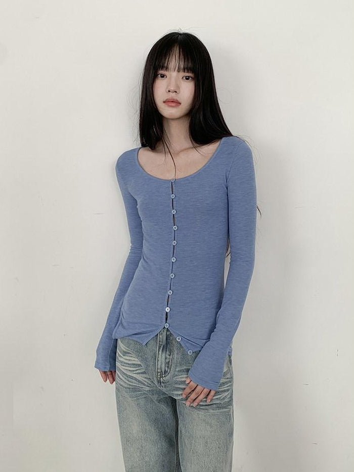 DDGIRL studio Reversible Wool Blend Airy Fitted Commuter Cardigan Women Long Sleeve T-Shirts