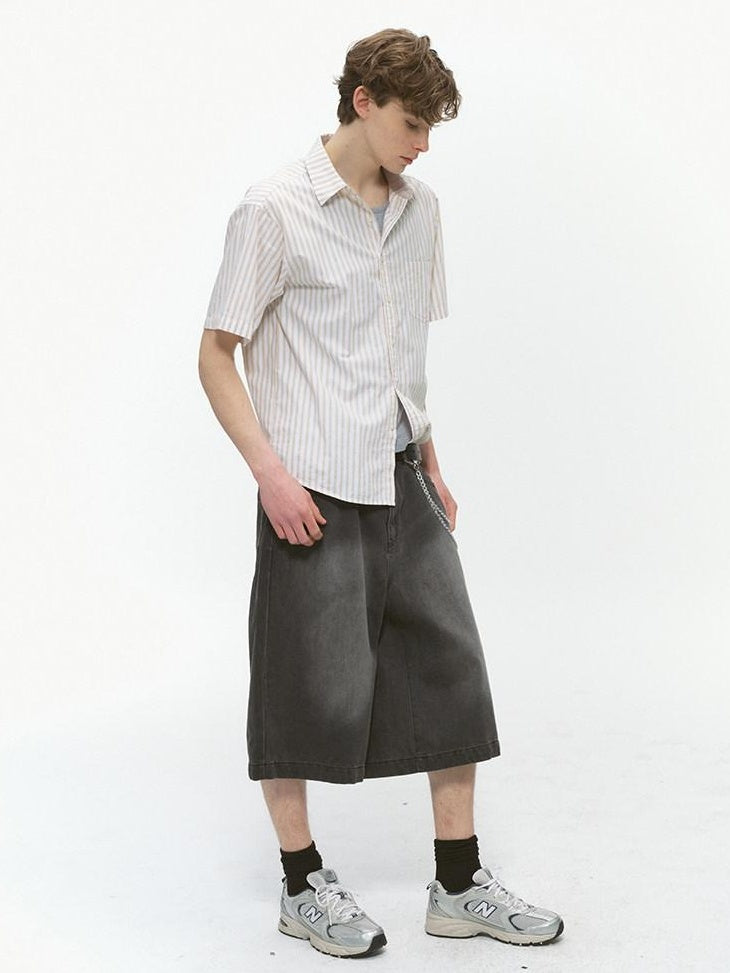 Country Moment Washed Mid Rise Loose Straight Casual Carbon Gray Cotton Wide Leg Jeans