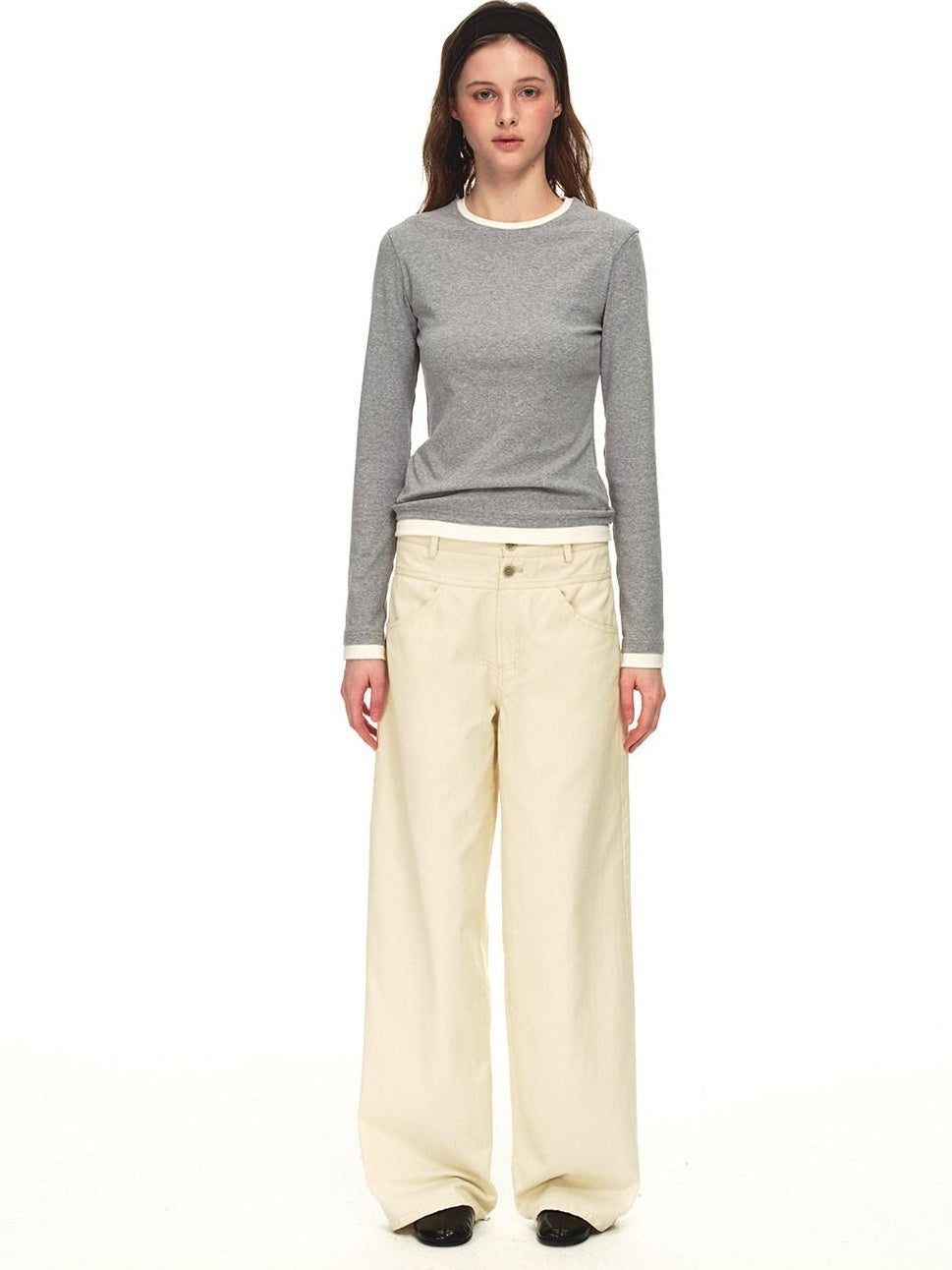 Country Moment Mid Rise Cotton Relaxed Patchwork Button Beige Stretch Straight Leg Jeans