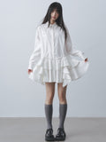 DDGIRL_studio_High_Waist_Ruffle_Commuter_Shirt_Dress_A_Line_Women_White_Button_Mini_Dresses_MISSTT