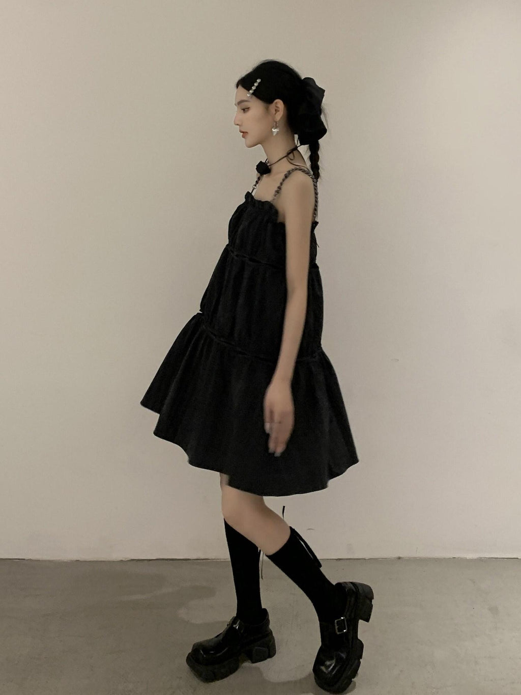 DDGIRL studio Shape Retaining Casual Patchwork Loose Waist A Line Cotton Blend Midi Dresses