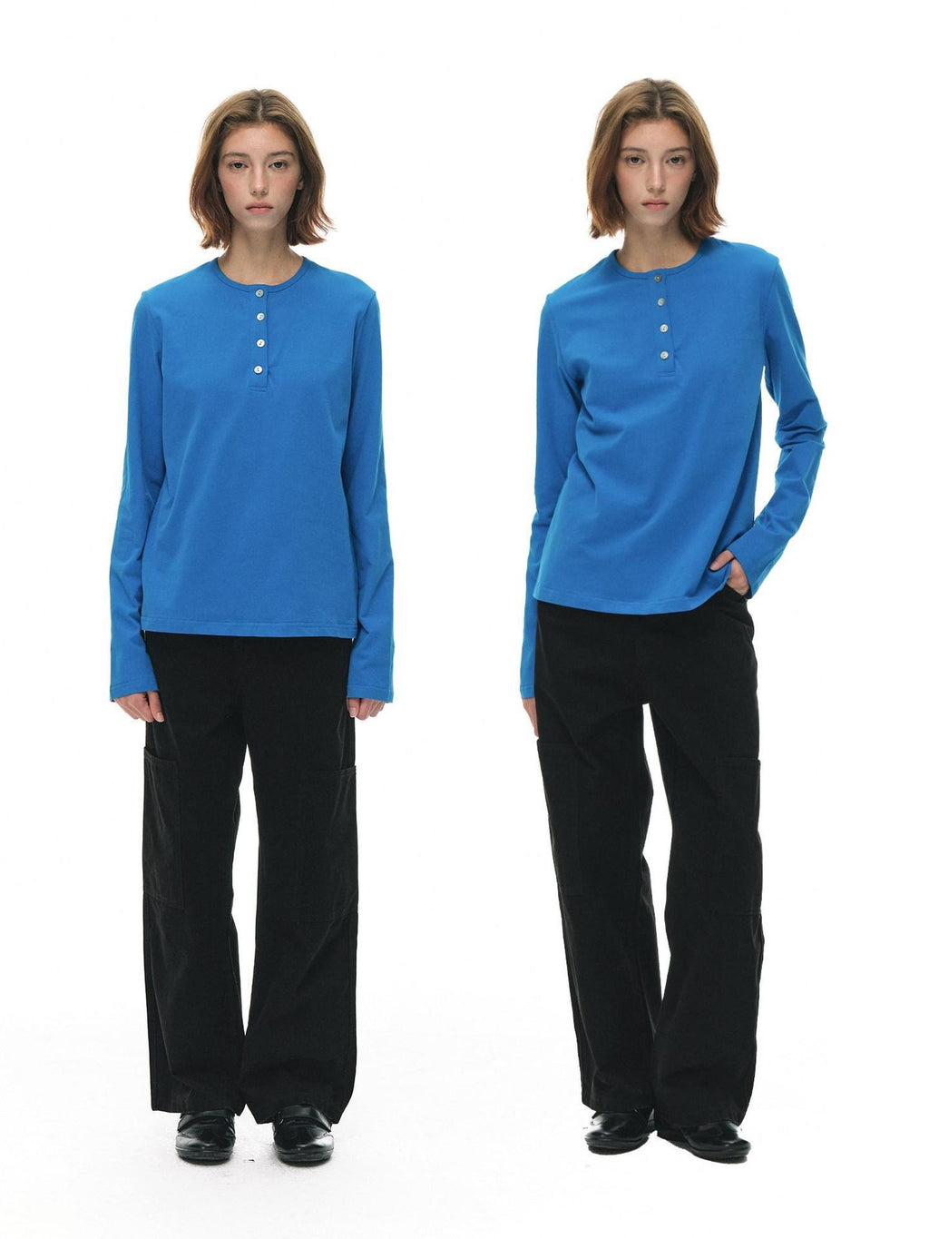 Country Moment Pure Cotton Breathable Henley Button Placket Women Citywalk Long Sleeve T-Shirts