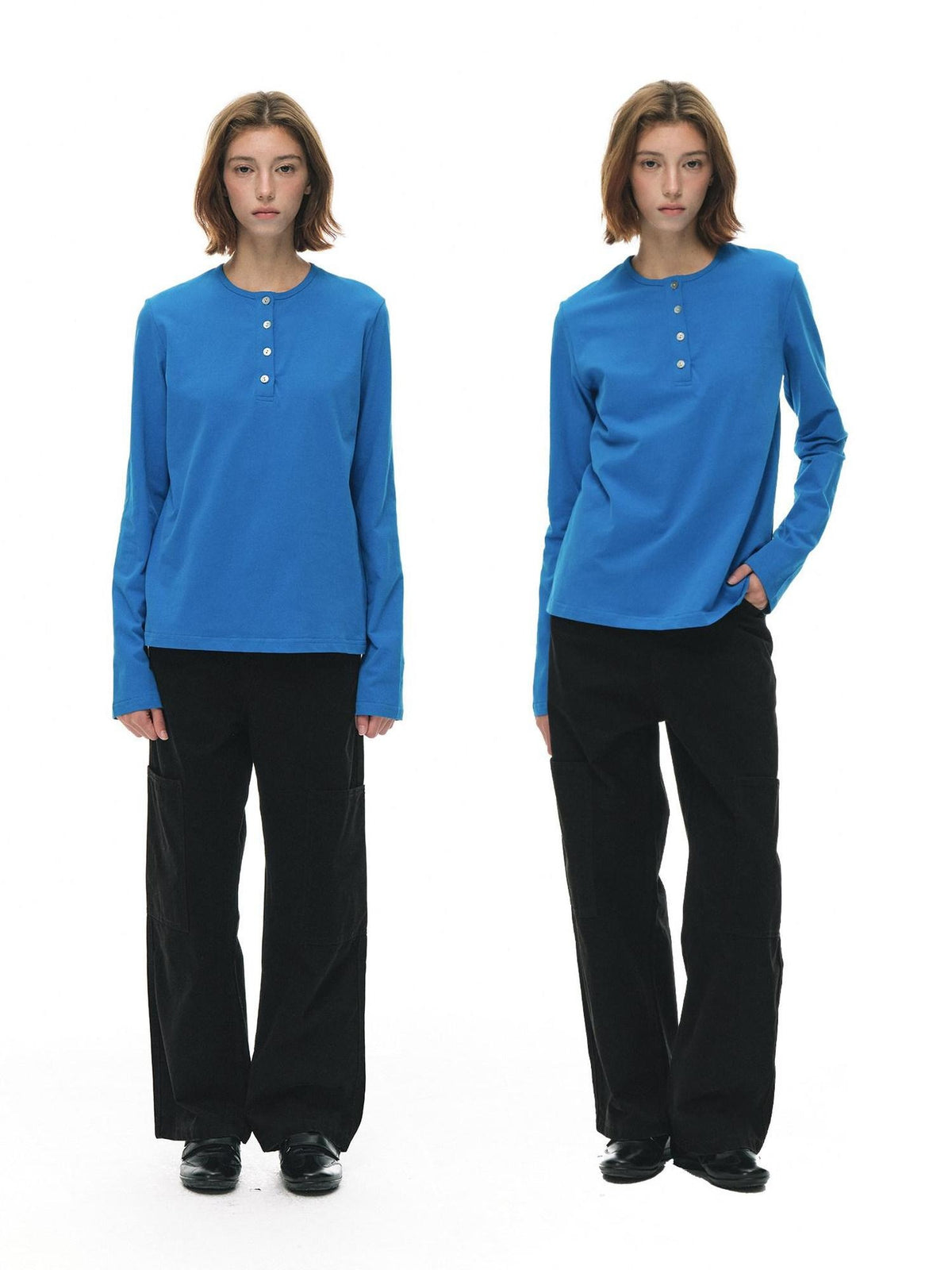 Country Moment Pure Cotton Breathable Henley Button Placket Women Citywalk Long Sleeve T-Shirts