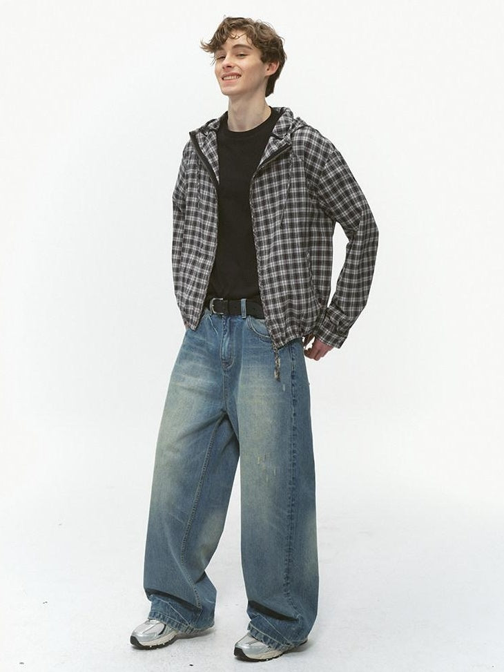 Country Moment Vintage Washed Gradient Mid Rise Distressed Casual Wide Leg Jeans