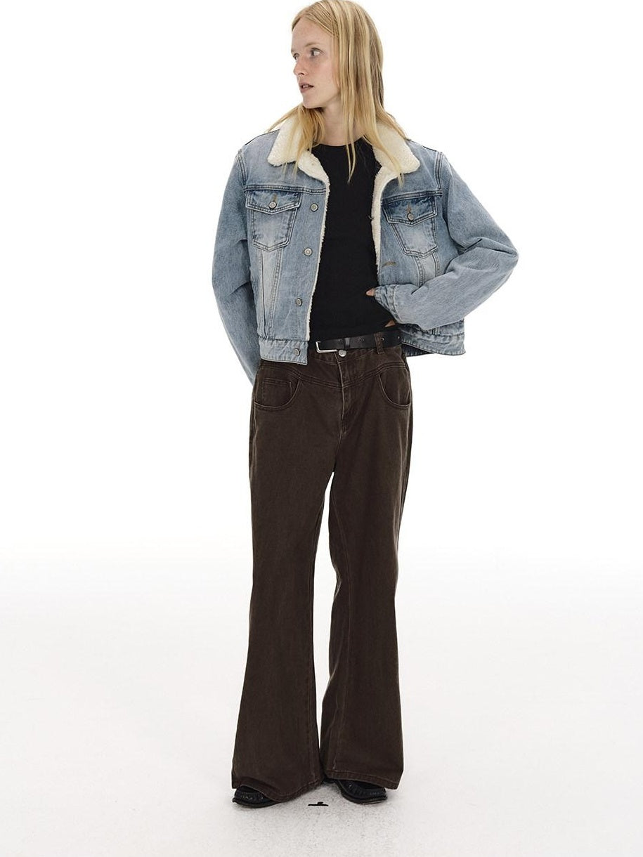Country Moment Warm Cotton Padded Vintage Wash Slim Cropped Topstitching Women Denim Jackets