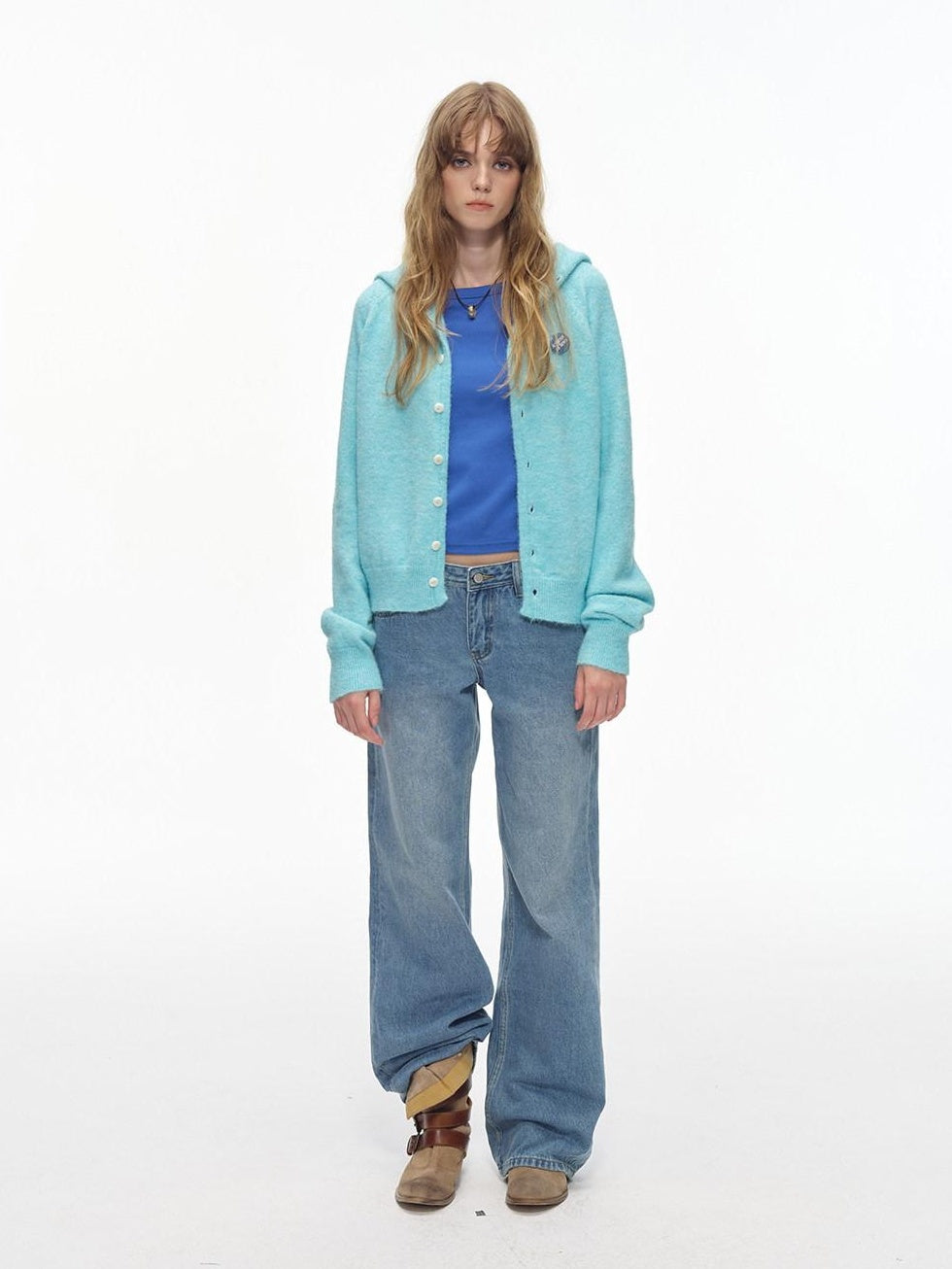 Country Moment Washed Light Blue Midrise Zip Fly Relaxed Fit Cotton Blend Straight Leg Jeans