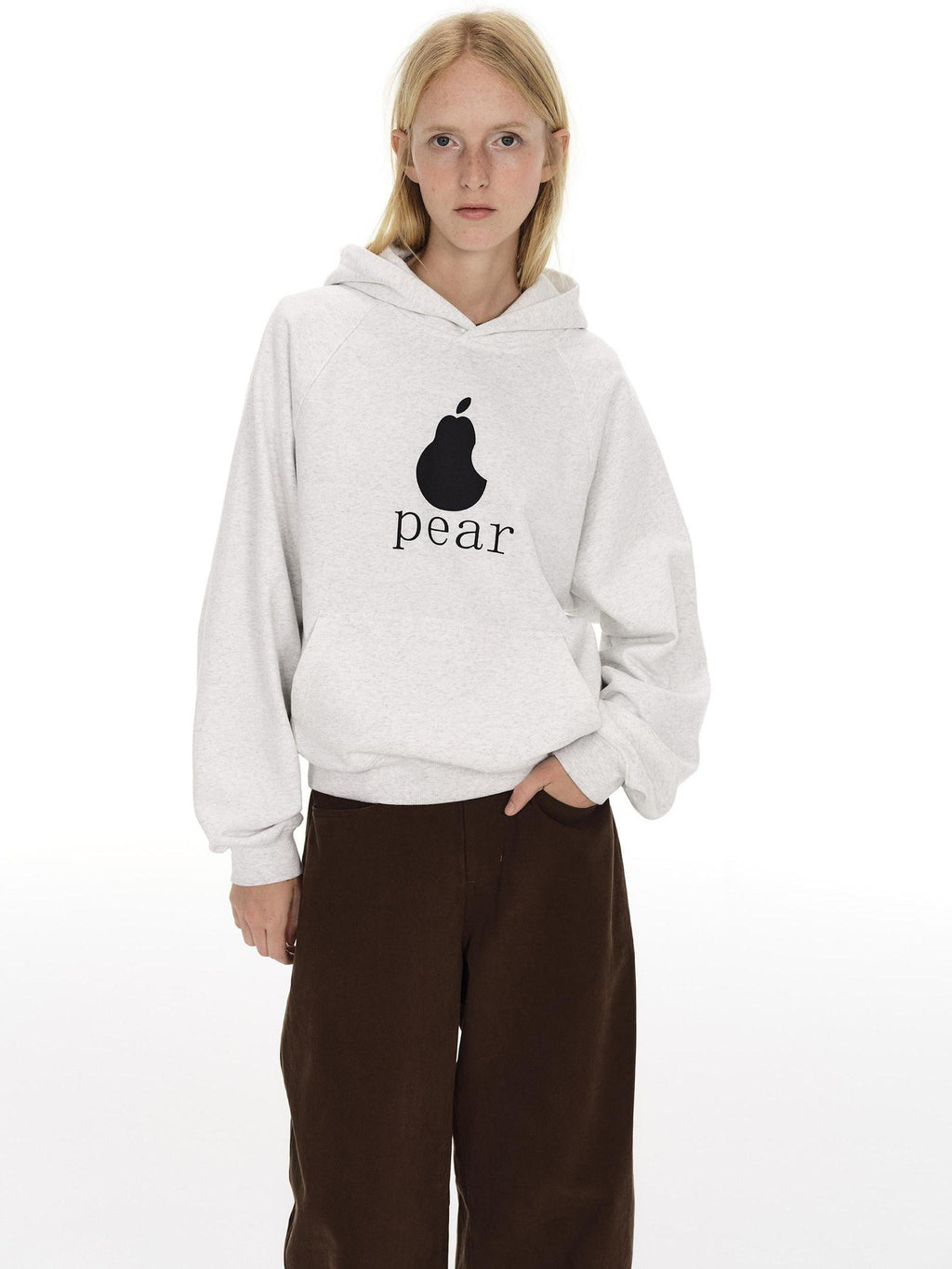 Country Moment Warm Pear Print Loose Fit Short Pullover Unisex Gray Cotton Blend Hoodie