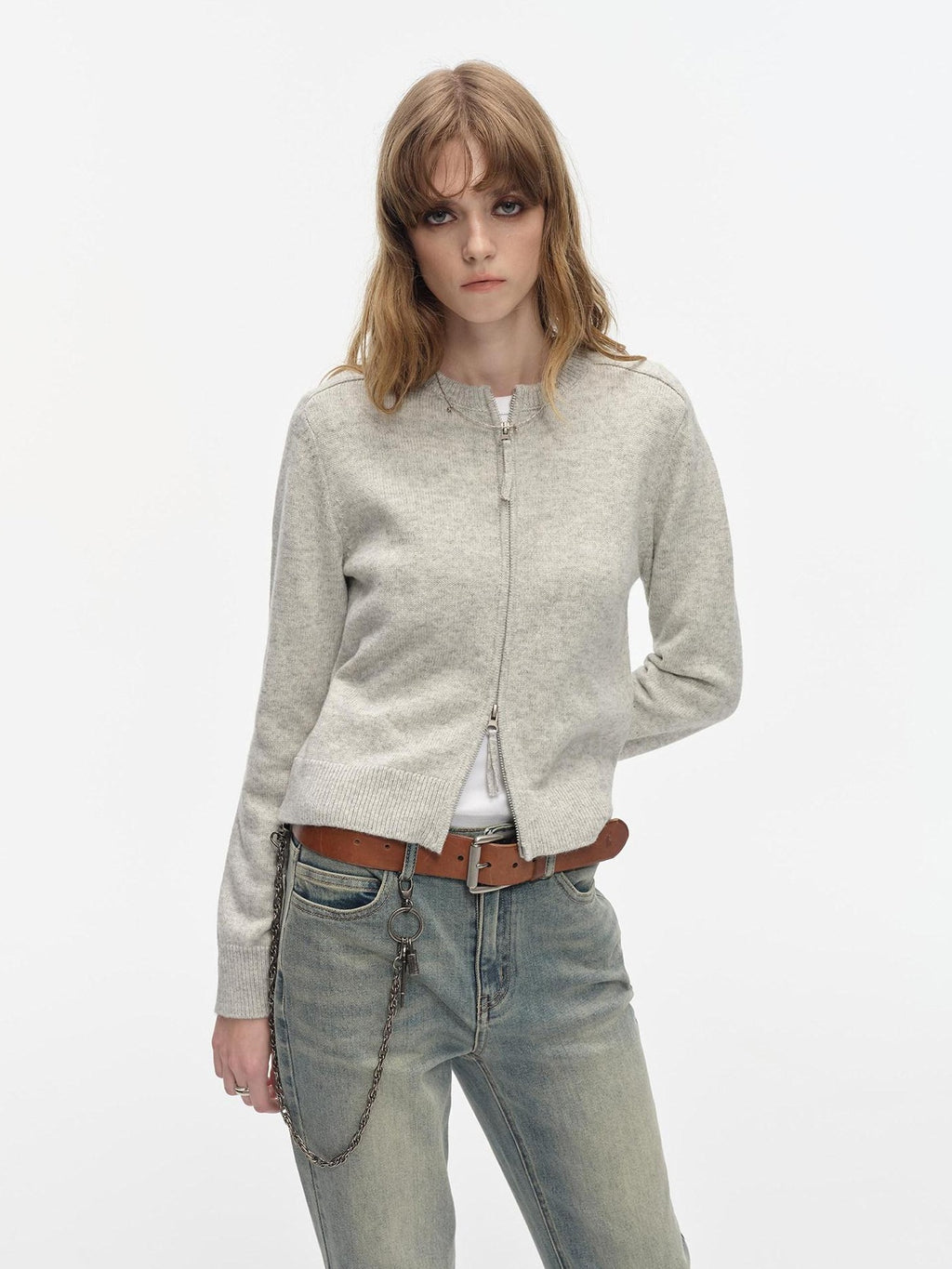 Country Moment Thermal Wool Blend Slim Fit Zip Front Office Unisex Fine Knit Cardigans