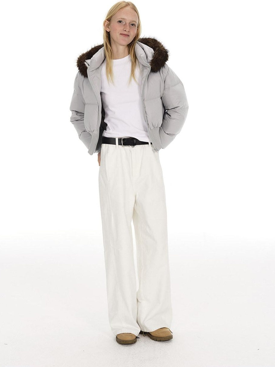 Country Moment Warm White Duck Down Slim Fit Short Hooded Urban Casual Youth Down Jackets