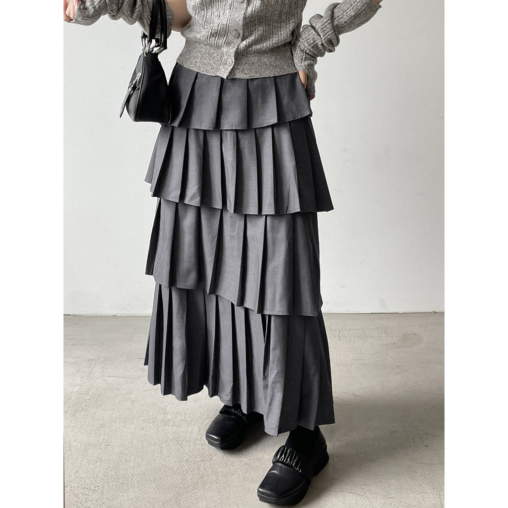 DDGIRL_studio_Lined_High_Waist_Pleated_Patchwork_A_Line_Commuter_Loose_Fit_Gray_Midi_Skirts_MISSTT
