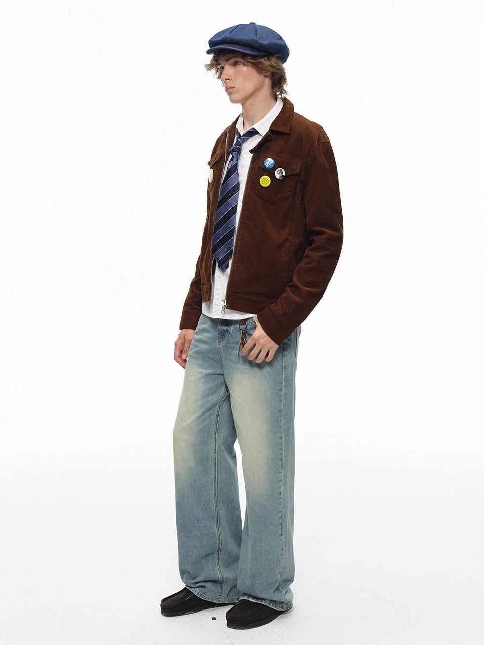 Country Moment Cotton Lined Warm Short Zip Lapel Unisex Commuter Blue Brown Cropped Jackets