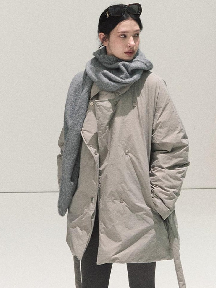 7 OAKMOO 95 White Goose Down Warmth Loose Midlength Stand Collar Wool Scarf Down Jackets
