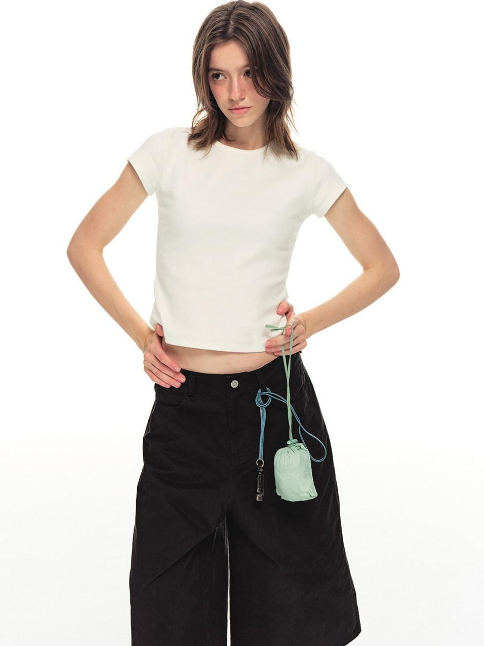 Country Moment Cooling Breathable Cotton Slim Fit Round Neck Short Sleeve Women Basic Crop Tops