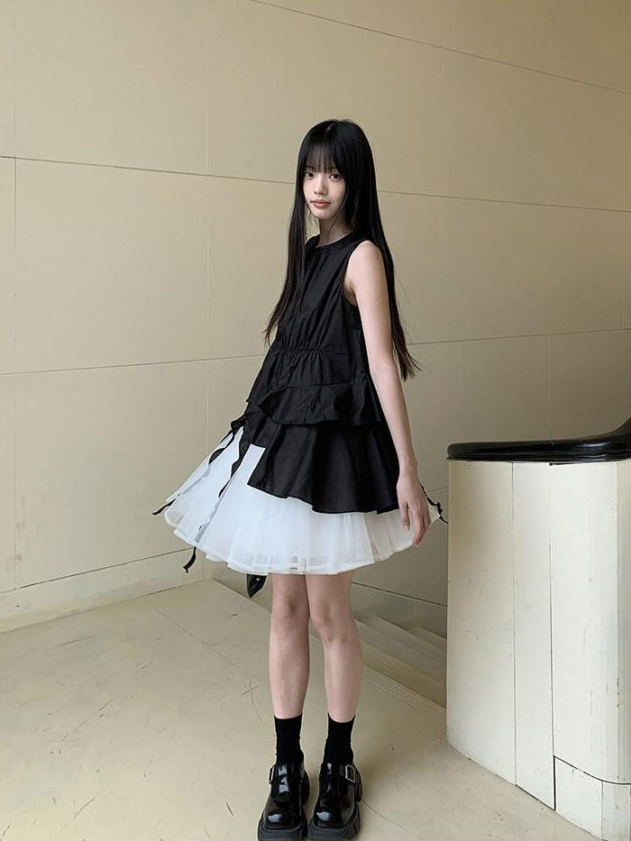 DDGIRL studio Soft 100 Percent Cotton High Waist H Sleeveless Commuter Dress Black Tank Tops