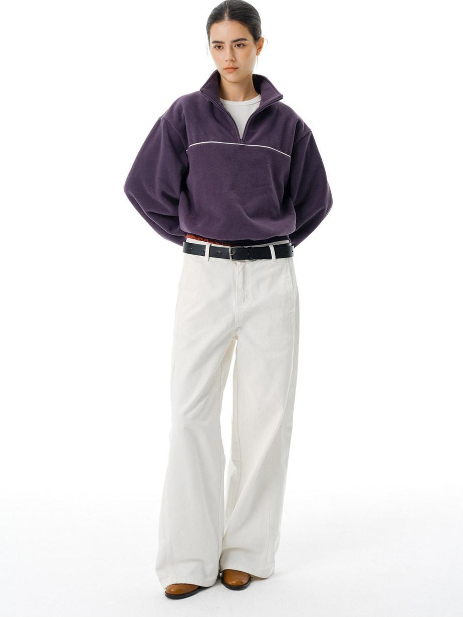 Country Moment Heavyweight Polyester Half Zip High Neck Casual Unisex Purple Sweatshirt