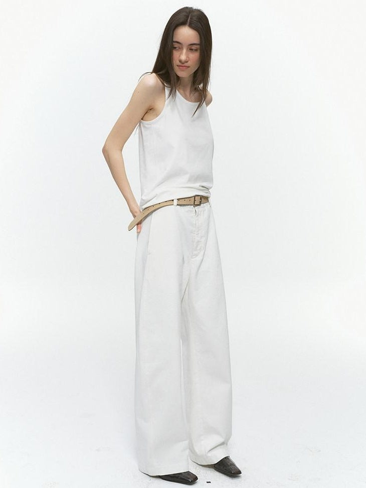 Country Moment 100% Cotton Mid Rise Loose Straight Leg Zipper Fly Everyday Urban Wide Leg Pants
