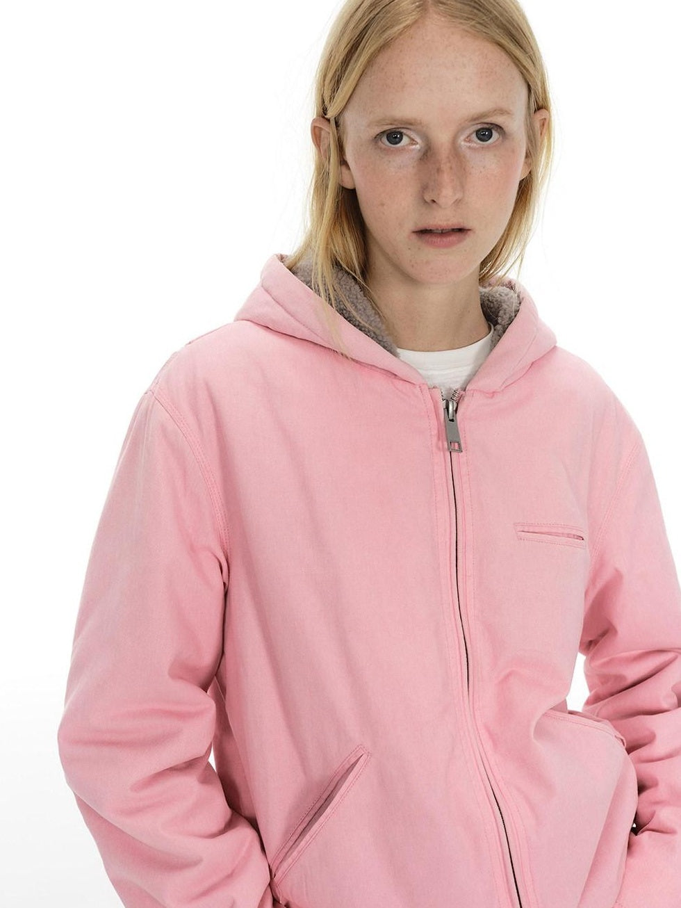 Country Moment Cozy Fleece Lined Oversized Zip Up Casual Unisex Pink Cotton Hoodie