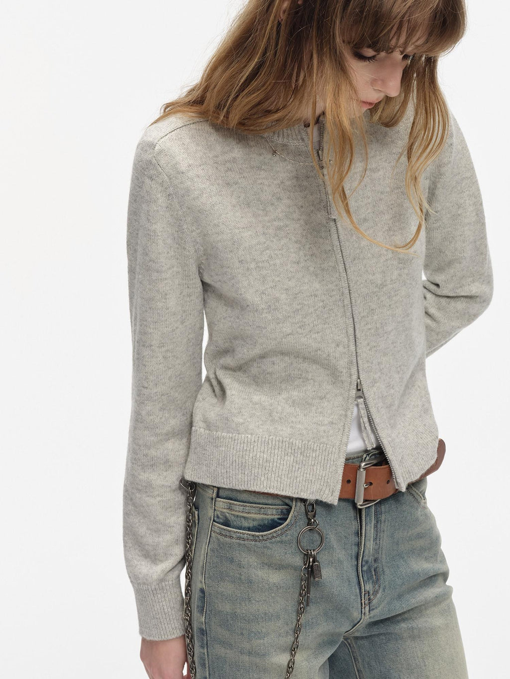 Country Moment Thermal Wool Blend Slim Fit Zip Front Office Unisex Fine Knit Cardigans
