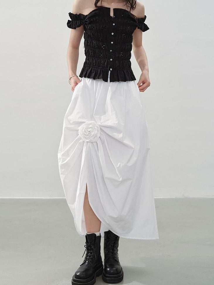 DDGIRL studio Durable Lined Cotton High Waist Asymmetric Floral Front Slit Midi Skirts