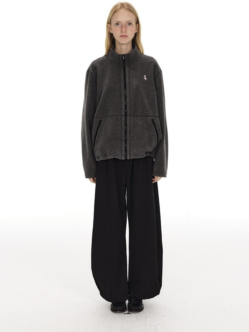 Country Moment Breathable Pleated Mid Rise Black Polyester Zipper Fly Wide Leg Pants