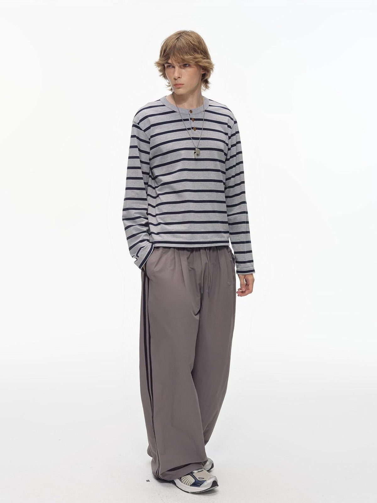 Country Moment Elastic Waist Striped Cotton Blend Straight Leg Youth Casual Wide Leg Pants