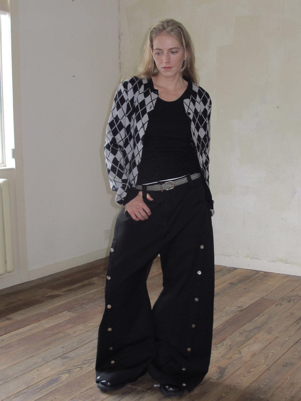 CasseSango Comfortable Loose Mid Rise Urban Chic Youth Everyday Solid Black Wide Leg Pants