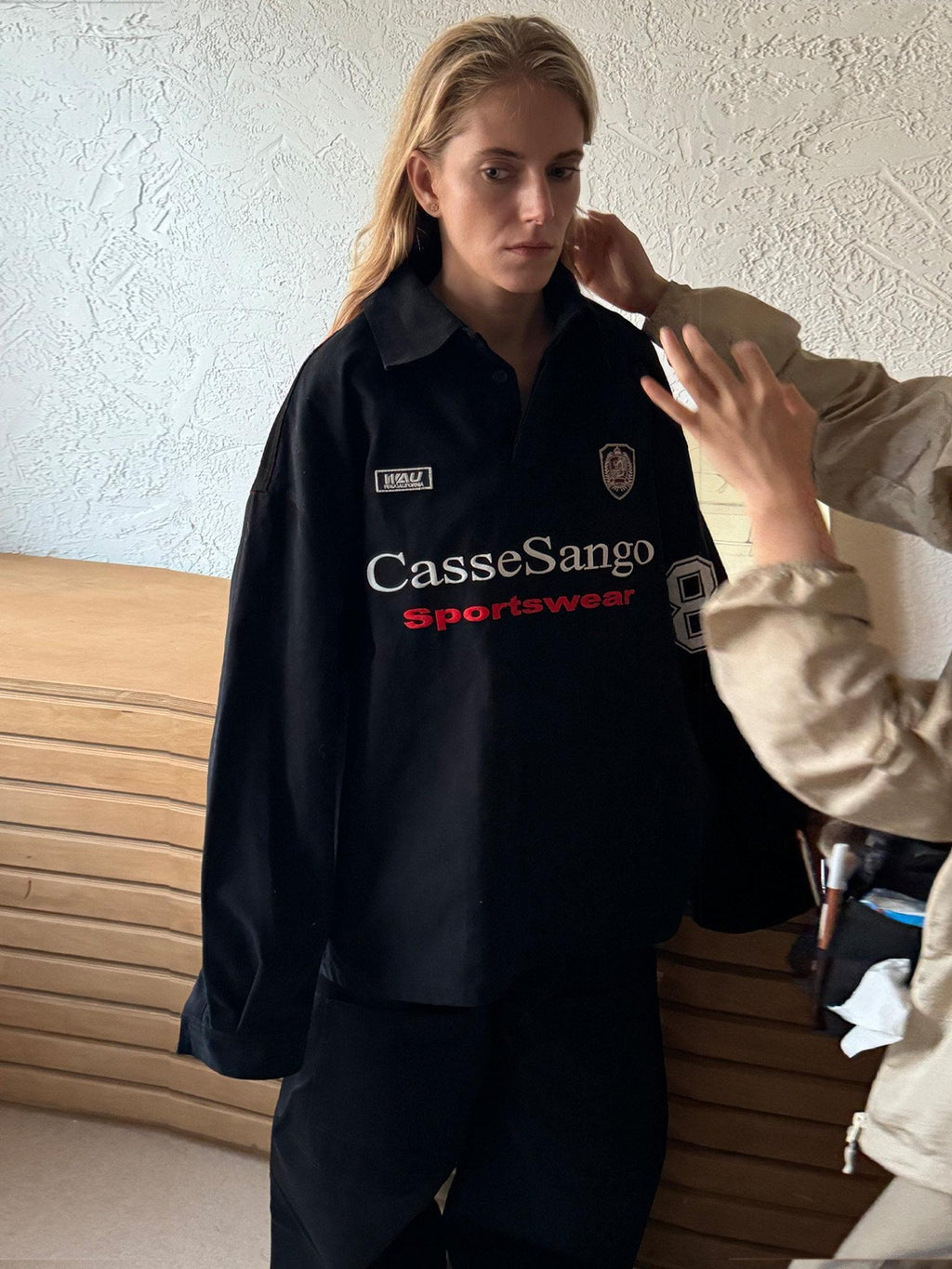 CasseSango Embroidered Geometric Deconstructed Relaxed Unisex Black Sweatshirt