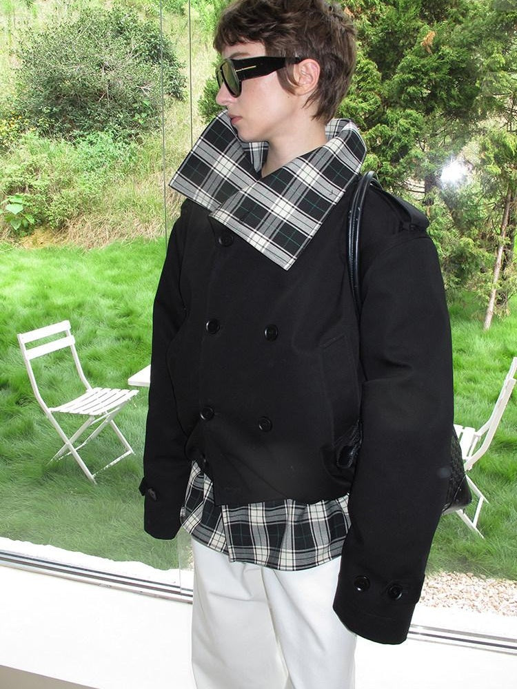 CasseSango Insulated Patchwork Relaxed High Collar Plaid Men Black Puffer Jackets