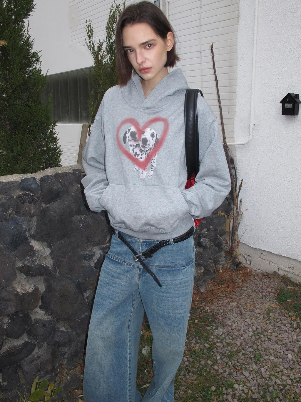 CasseSango Pure Cotton Washed Straight Fit Drop Shoulder Pocket Heart Print Unisex Hoodie
