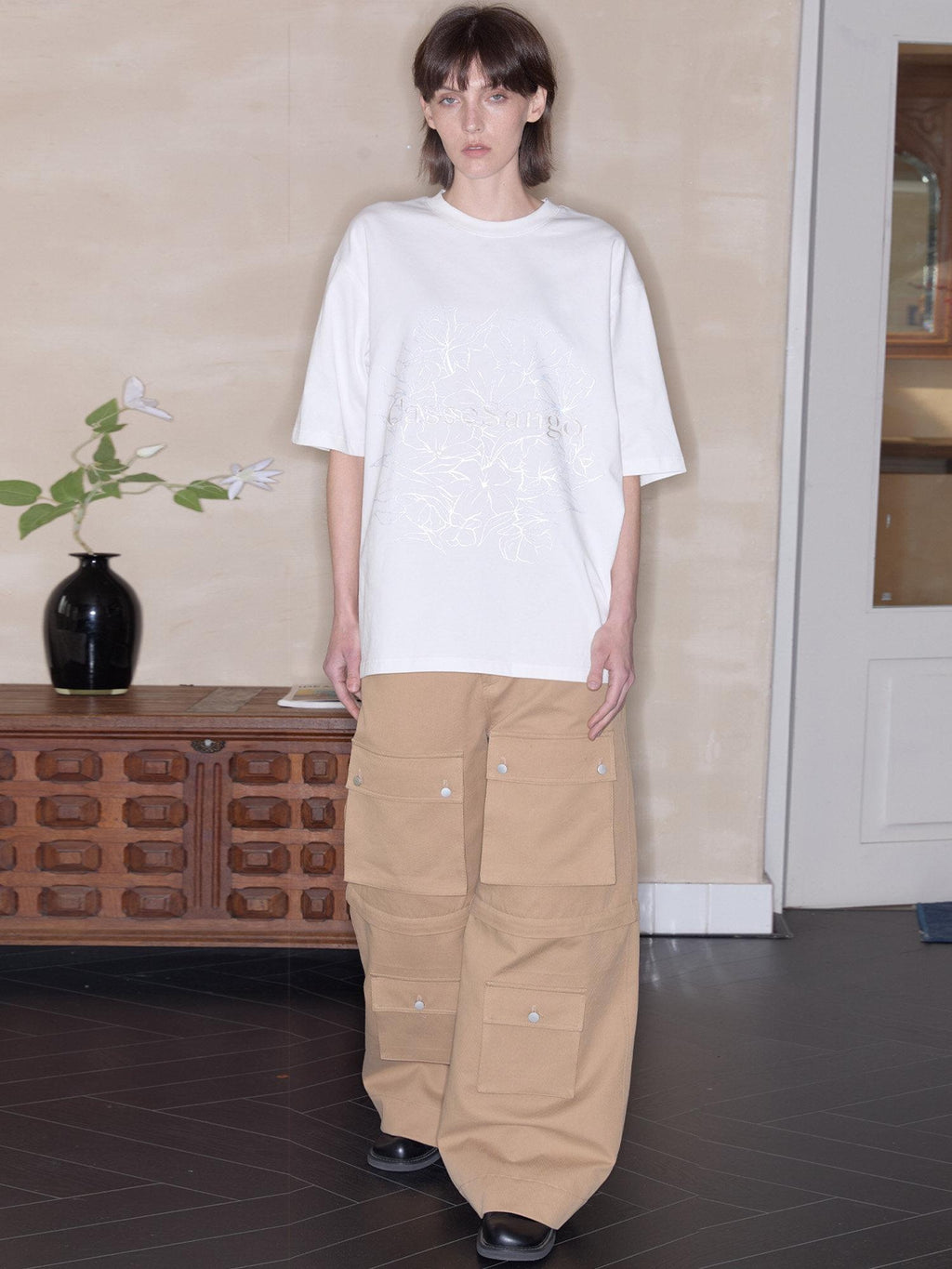 CasseSango Soft 100 Percent Cotton Loose Wide Leg Mid Rise Youth Khaki Cargo Pants