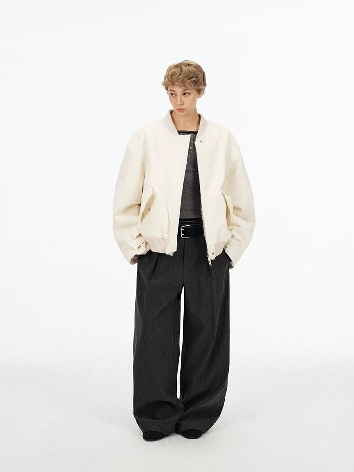 LoalaOffice 100% Cotton Casual Baseball Collar Short Zip Jacket Women Daily White Outerwear