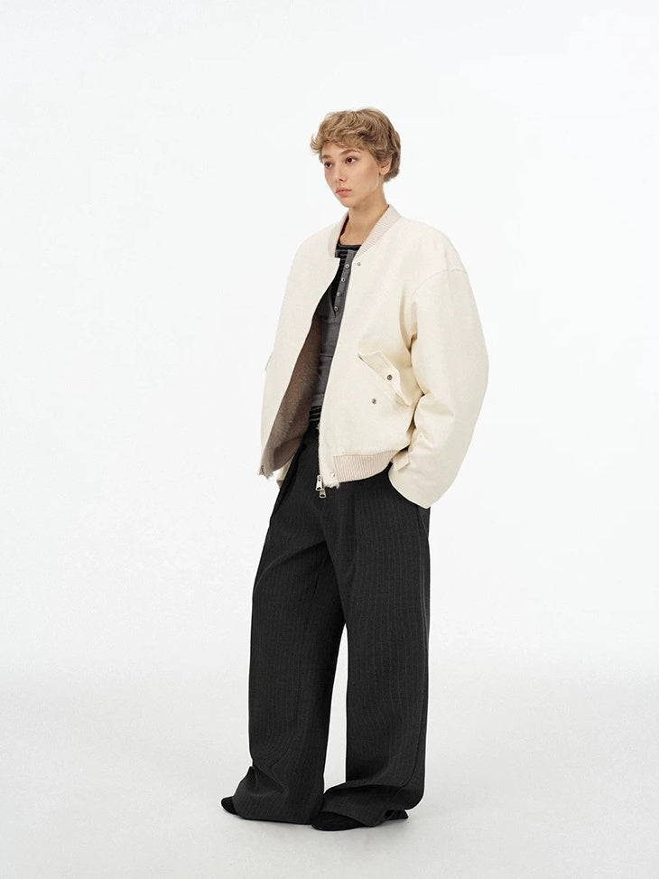 LoalaOffice 100% Cotton Casual Baseball Collar Short Zip Jacket Women Daily White Outerwear