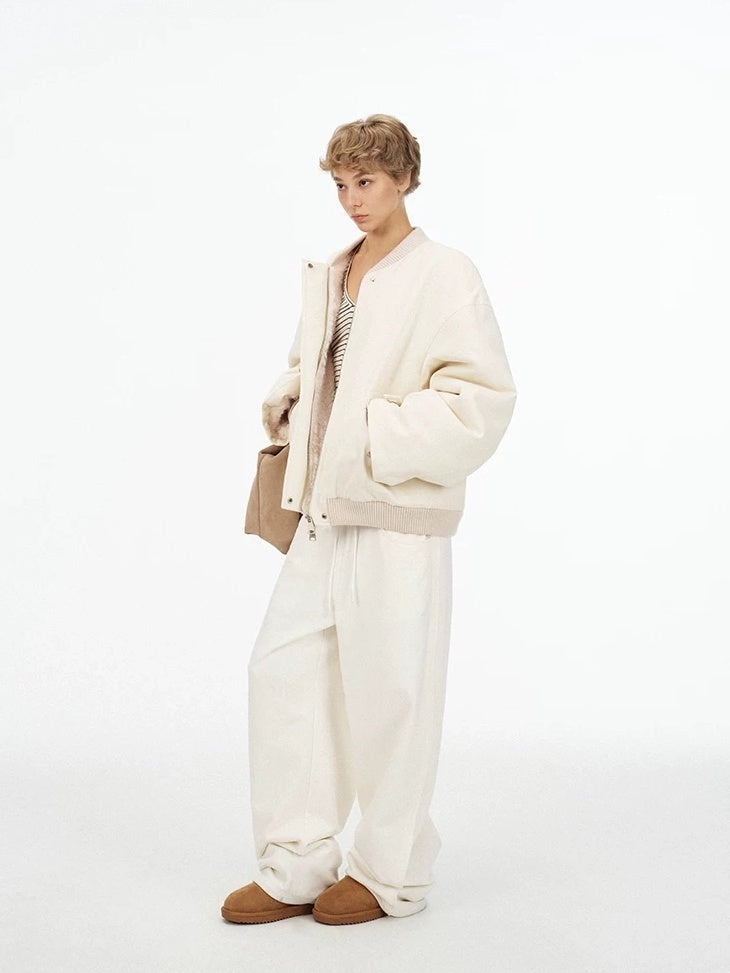 LoalaOffice 100% Cotton Casual Baseball Collar Short Zip Jacket Women Daily White Outerwear