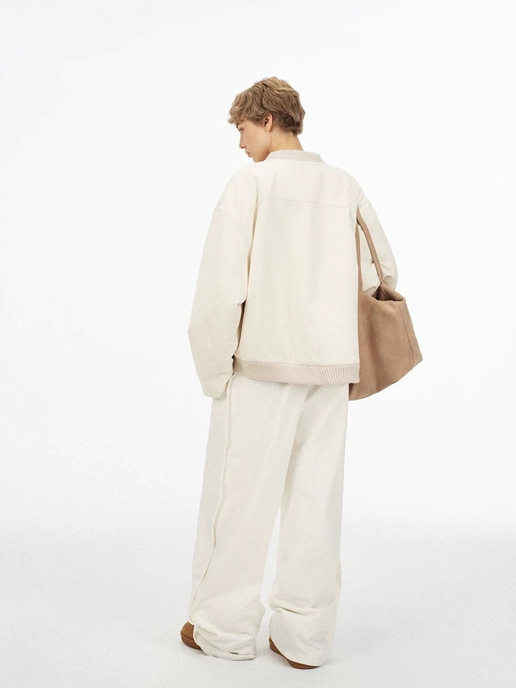 LoalaOffice 100% Cotton Casual Baseball Collar Short Zip Jacket Women Daily White Outerwear