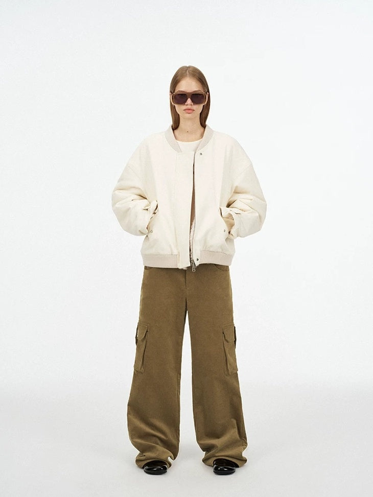 LoalaOffice 100% Cotton Casual Baseball Collar Short Zip Jacket Women Daily White Outerwear