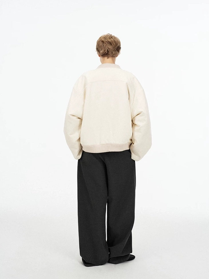 LoalaOffice 100% Cotton Casual Baseball Collar Short Zip Jacket Women Daily White Outerwear