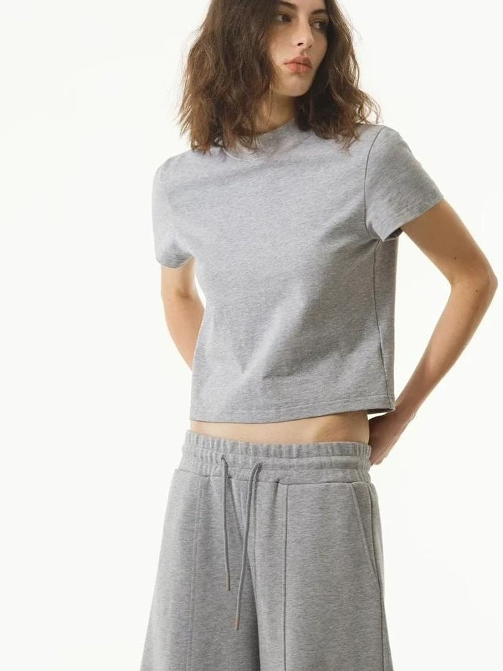 LoalaOffice 100% Cotton Casual Straight High Waist Short Sleeve Crew Neck Women Tops