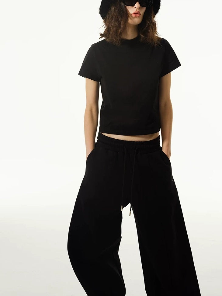 LoalaOffice 100% Cotton Casual Straight High Waist Short Sleeve Crew Neck Women Tops