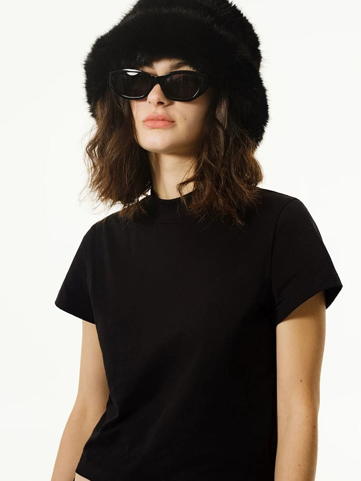 LoalaOffice 100% Cotton Casual Straight High Waist Short Sleeve Crew Neck Women Tops