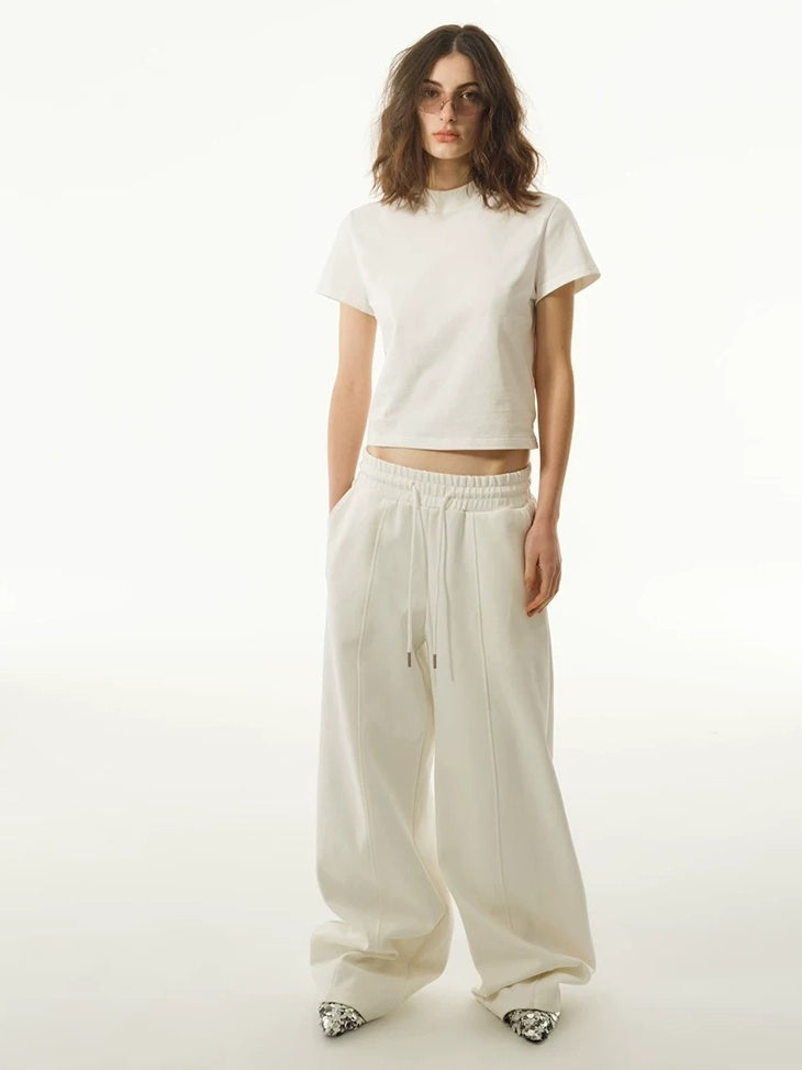 LoalaOffice 100% Cotton Casual Straight High Waist Short Sleeve Crew Neck Women Tops