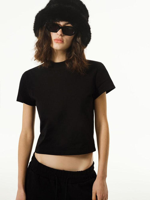 LoalaOffice 100% Cotton Casual Straight High Waist Short Sleeve Crew Neck Women Tops