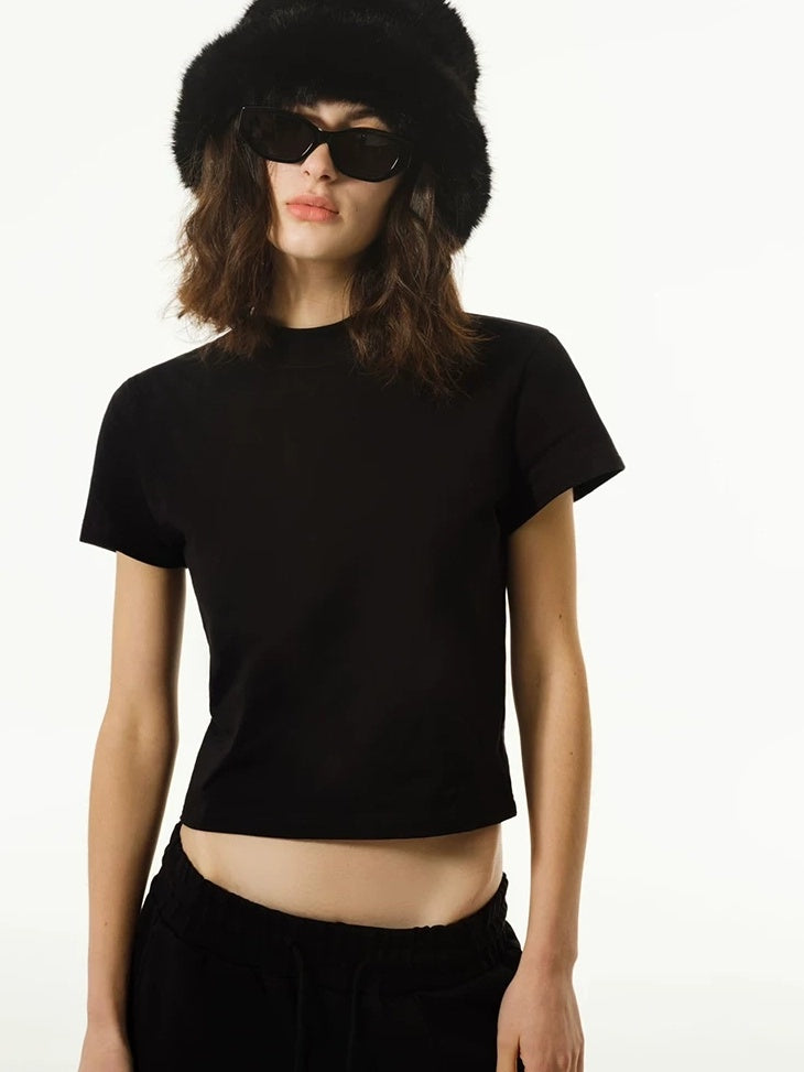 LoalaOffice 100% Cotton Casual Straight High Waist Short Sleeve Crew Neck Women Tops