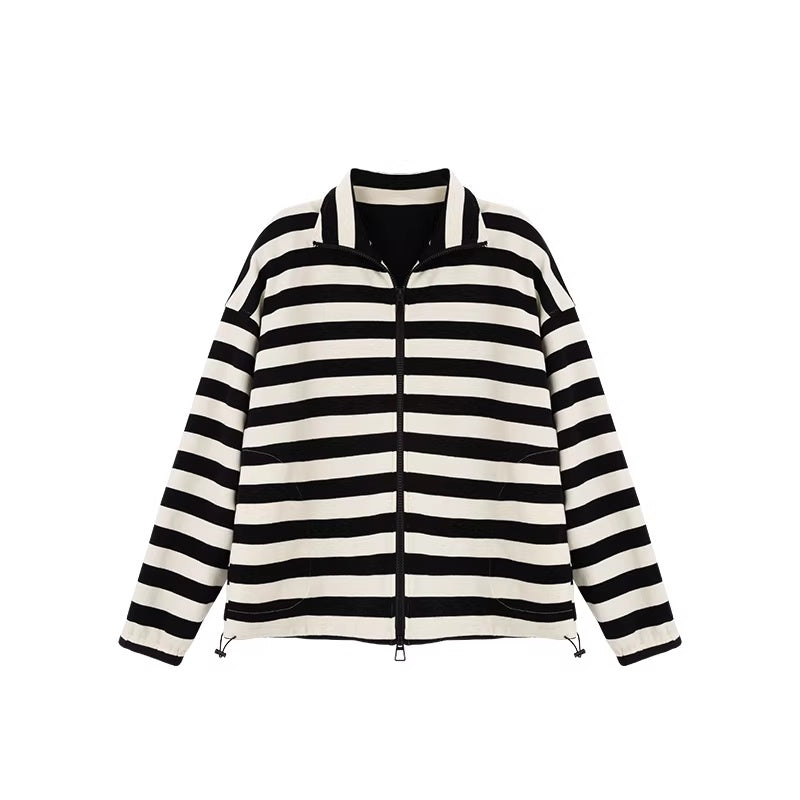 LoalaOffice_100_Percent_Cotton_Loose_Fit_Striped_Zip_Front_Stand_Collar_Women_Outerwear_MISSTT