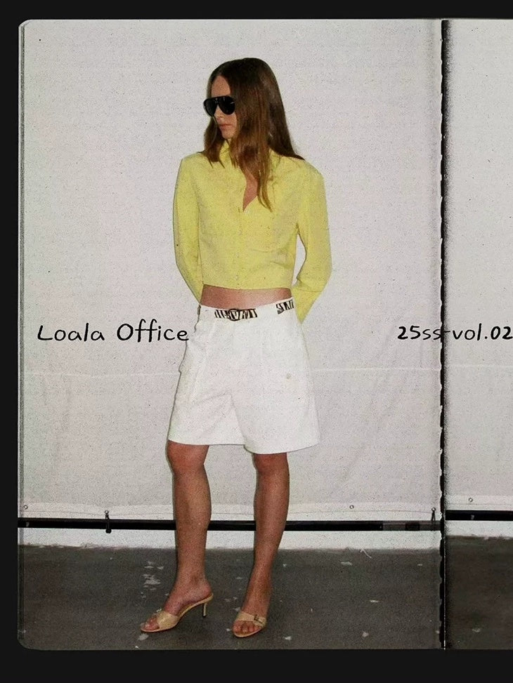 LoalaOffice 100 Percent Cotton Loose Straight Zip Pocket Shorts Women Black White Bottoms