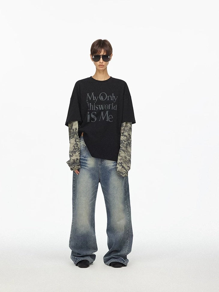 LoalaOffice 100 Percent Cotton Soft Loose American Patchwork Camo Print Women Tops